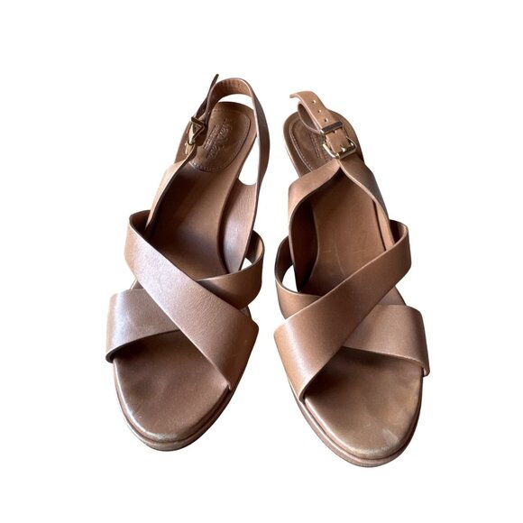 MaxMara Made in Italy Brown Leather Slingback Platform Heels Sandals 39 US 8.5-9 - Picture 5 of 12